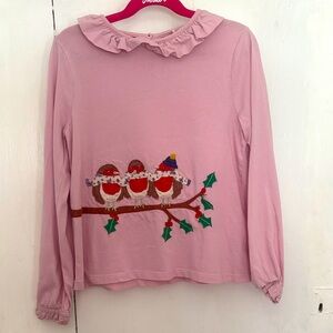 Mini Boden Pink Long Sleeve Shirt with Bird Design